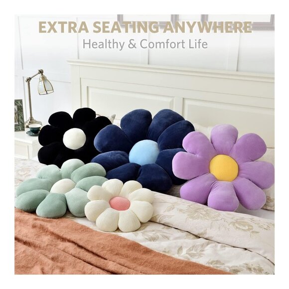 Sioloc 15.7 Inch White Floral Throw Pillow, Plush Flower Shaped Cushion for Bedr - Picture 2 of 6